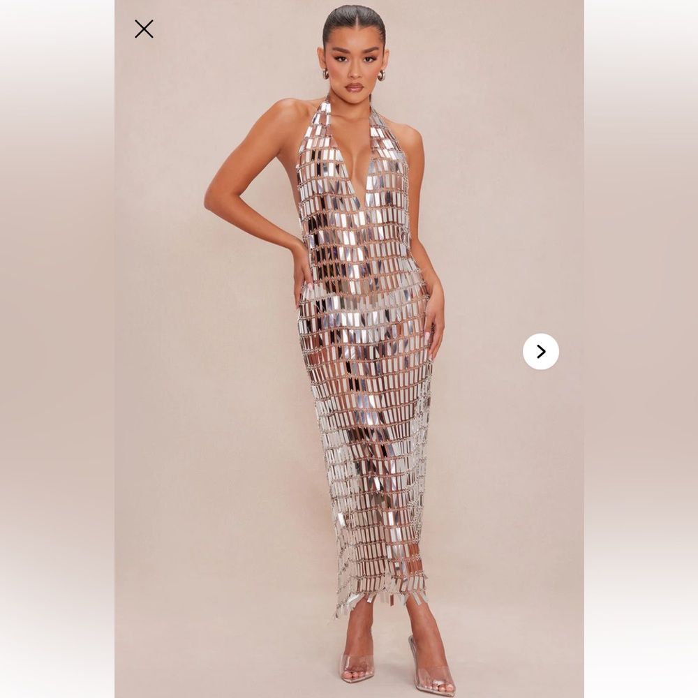 Kim mirror fashion dress Silver Halter Mirror Dress